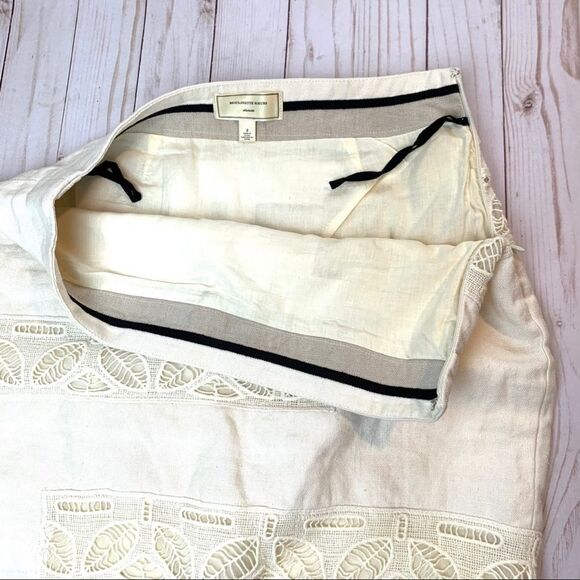 Anthropologie Moulinette Soeurs Bonsai Breeze Linen Leaf Ivory Skirt Size 2 - Picture 4 of 9